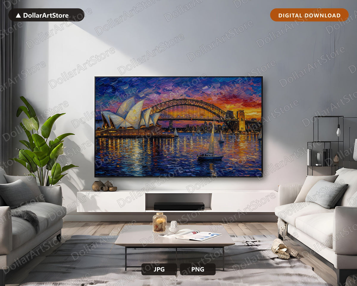 Sydney Harbour Textured Frame TV Art, Samsung Frame TV Digital Download, 4K Scenic Screensaver