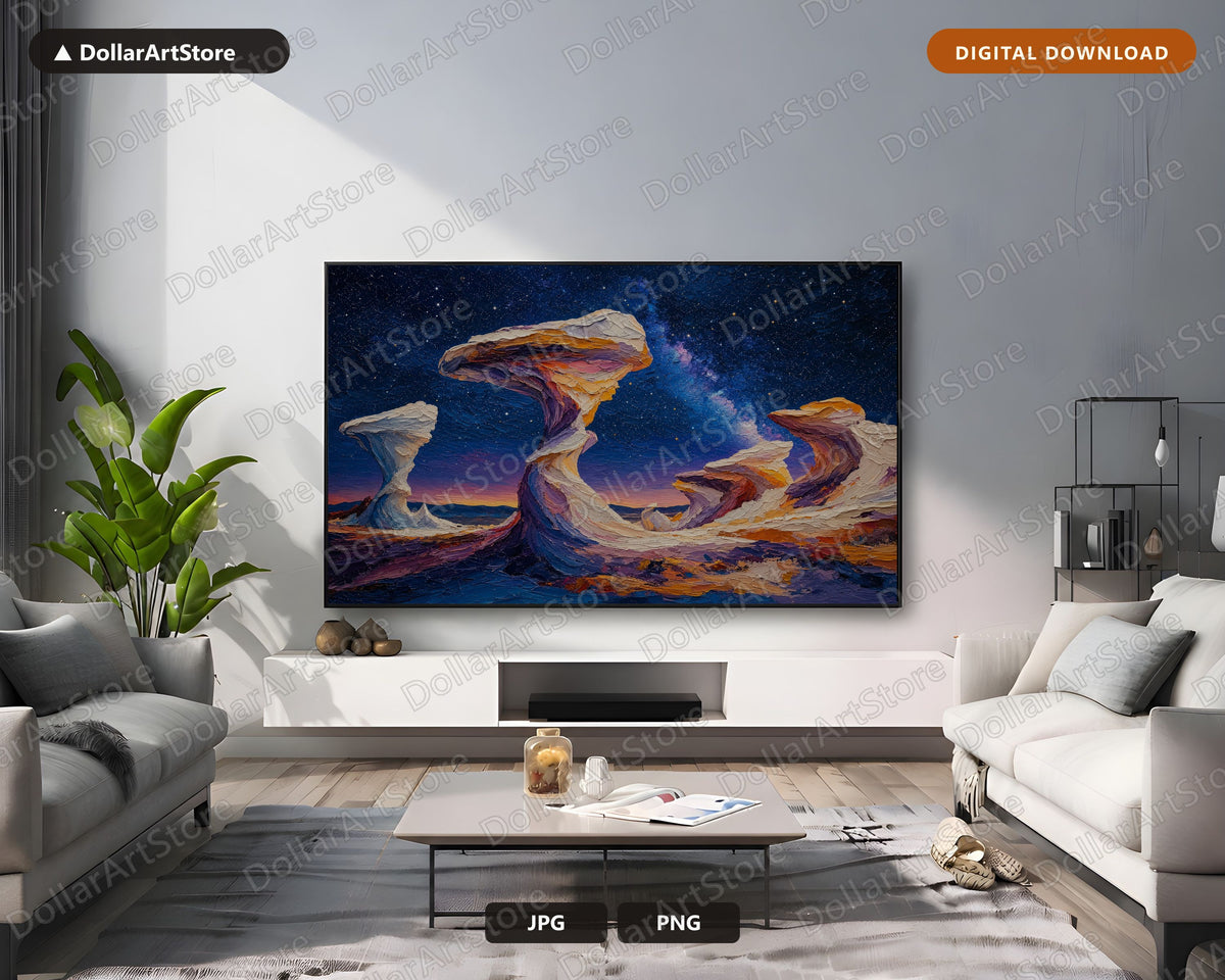 Cozy Desert Landscape Frame TV Art, Samsung Frame TV Digital Download, Starry Night Scenery 4K