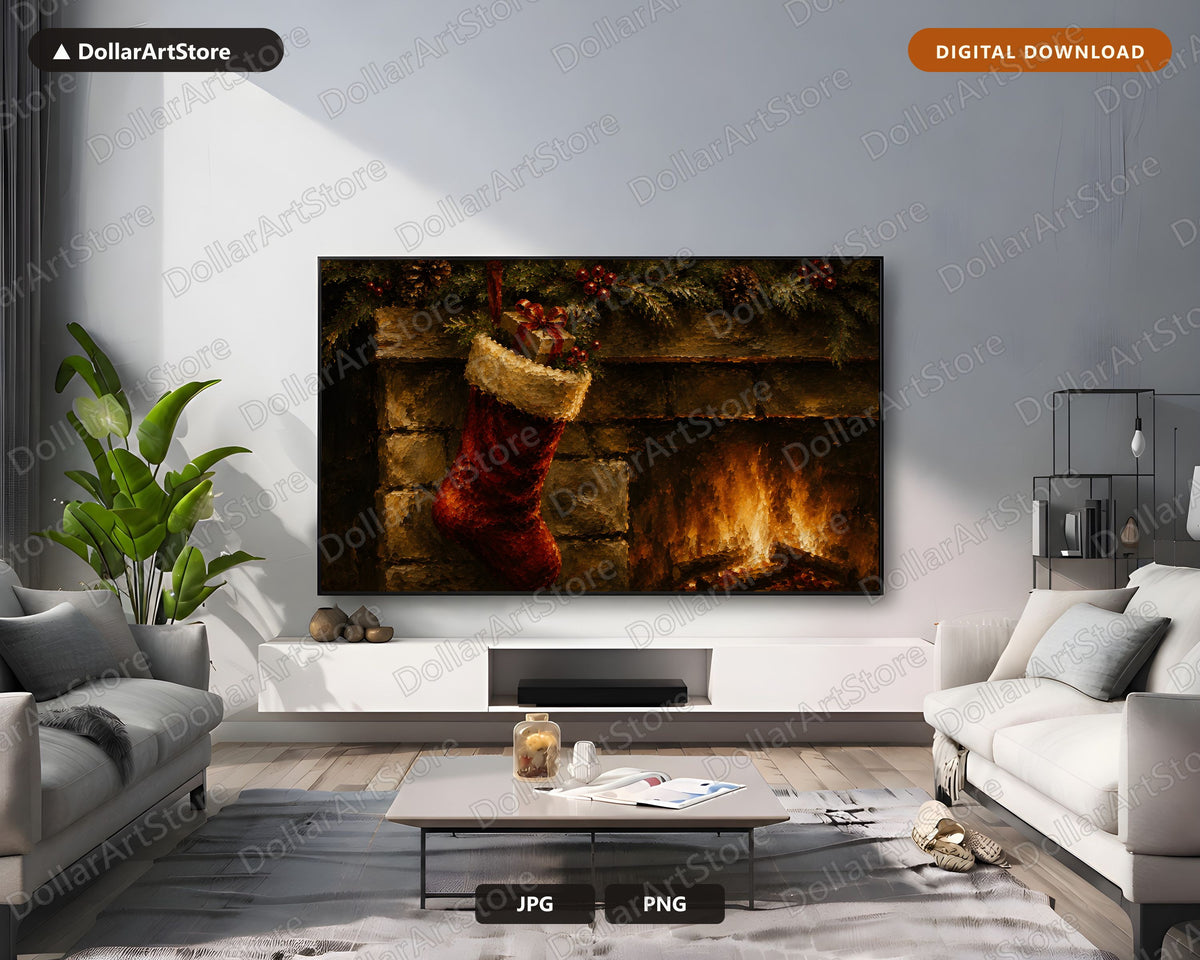 Cozy Christmas Fireplace Frame TV Art, Samsung Frame TV Digital Download, 4K Holiday Screensaver