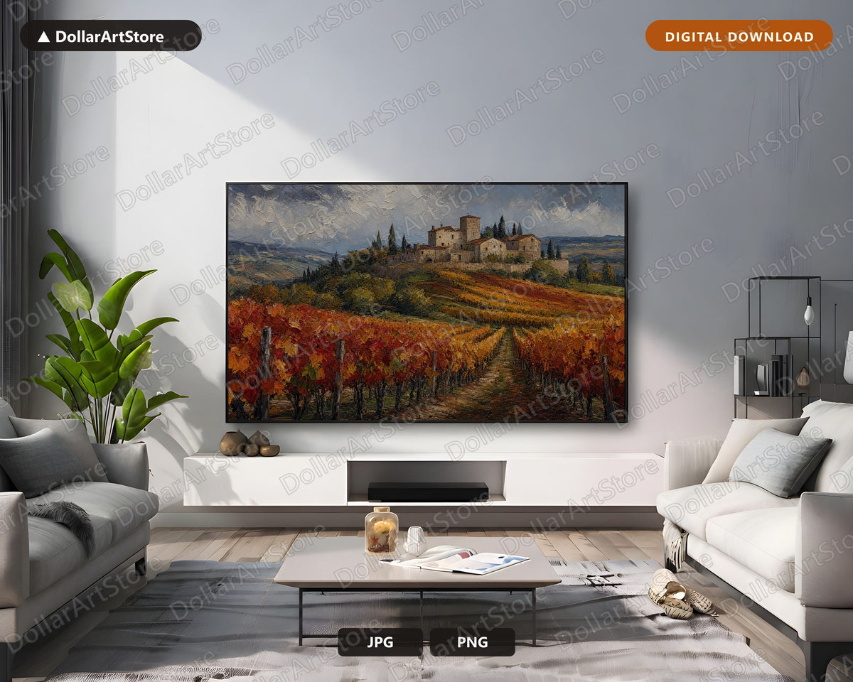 Cozy Tuscan Vineyard Frame TV Art, Samsung Frame Digital Download, 4K Autumn Landscape Screensaver