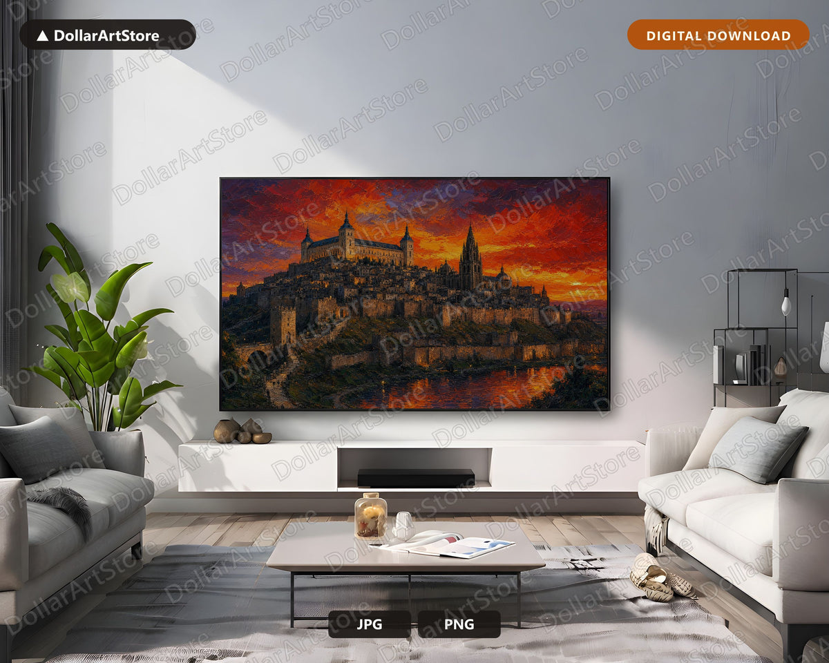 Toledo Old Town Skyline Frame TV Art, Cozy Earthy Scenery, Samsung Frame TV 4K Digital Download