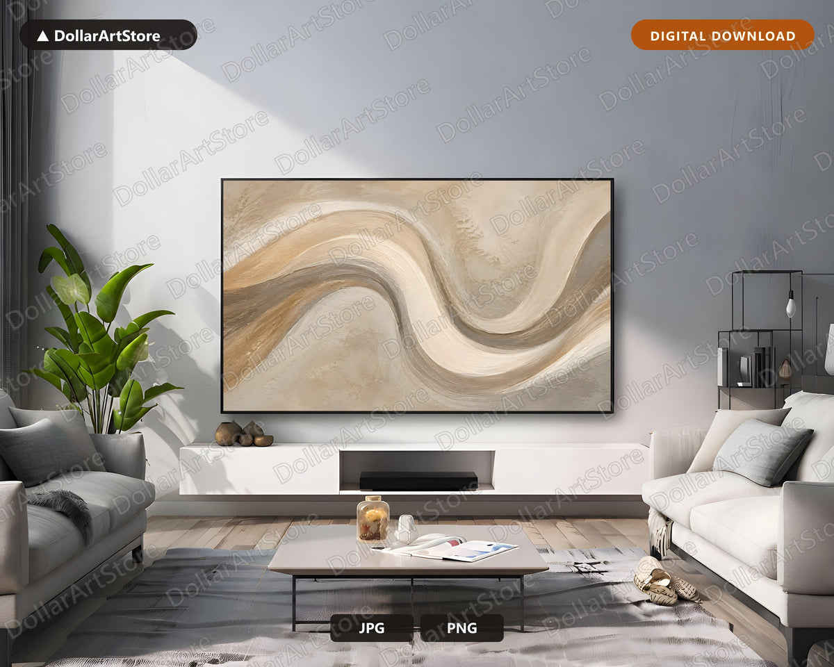 Neutral Abstract Frame TV Art, Samsung Frame TV Digital Download, 4K Flowing Waves Screensaver
