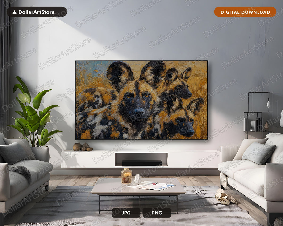 African Wild Dogs Frame TV Art, Samsung Frame TV Digital Download, 4K Earthy Textured Screensaver