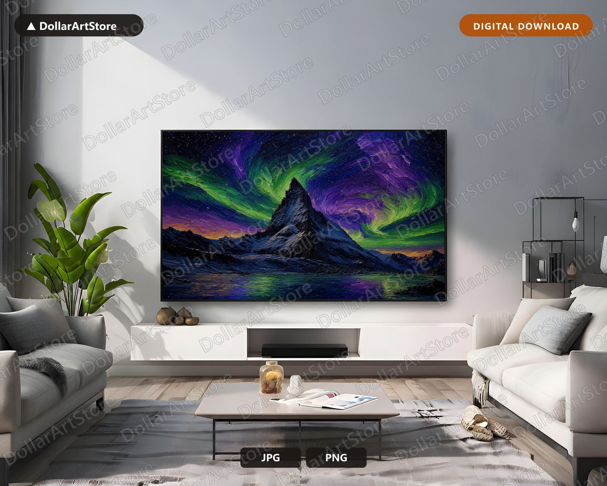 Arctic Mountain Aurora Frame TV Art, Northern Lights Samsung Frame TV Digital Download 4K