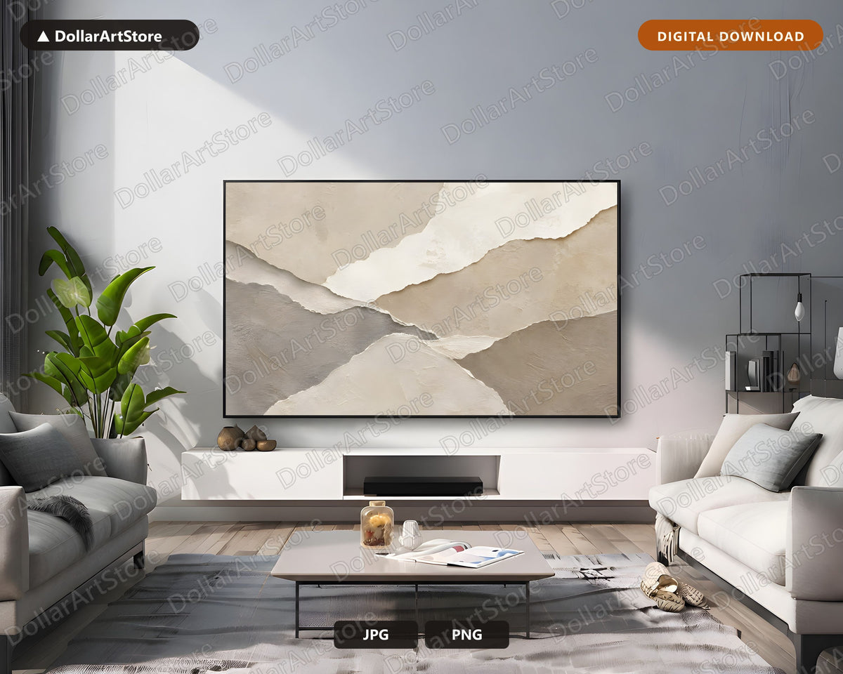 Neutral Abstract Frame TV Art, Minimalist Beige Layered Samsung TV Screensaver, 4K Digital Download