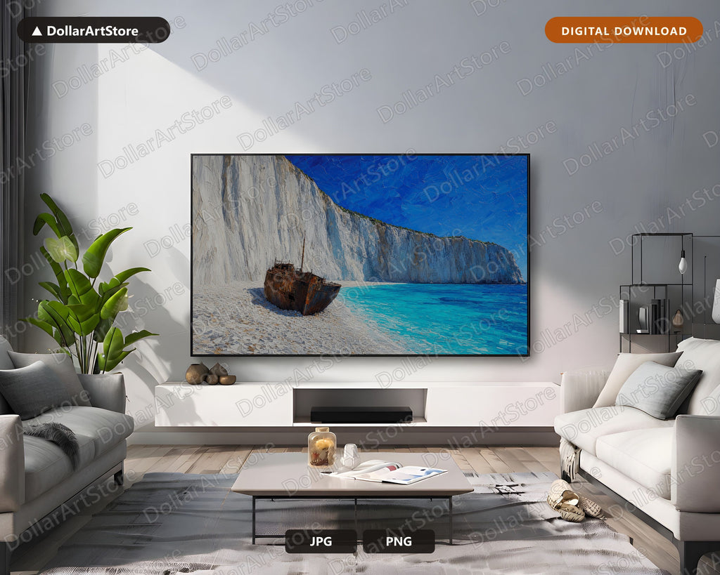 Cozy Scenic Frame TV Art, Shipwreck Beach Landscape, Samsung Frame TV Digital Download 4K