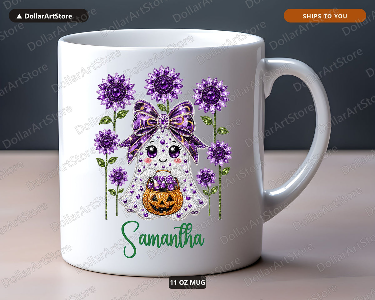 Amethyst Ghost Mug, Halloween Coffee Mug, Personalized Gift for Her