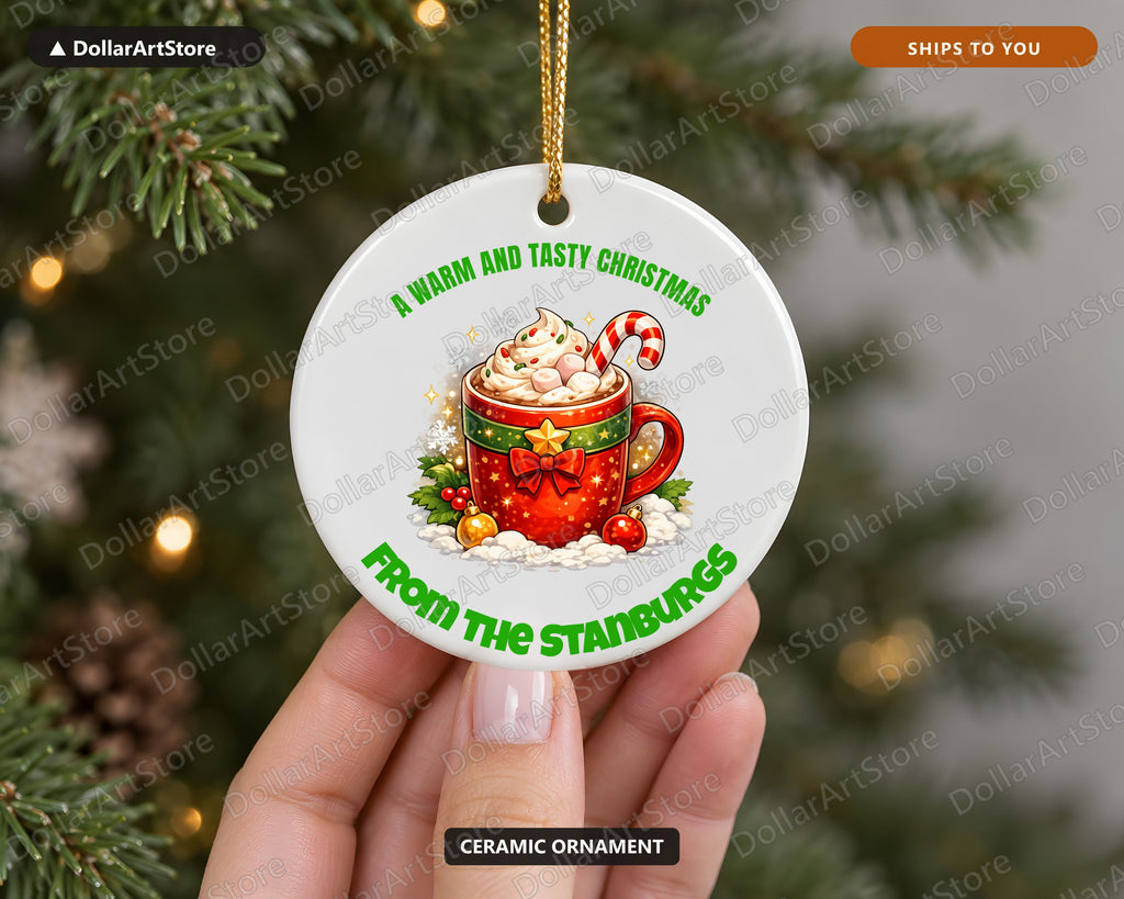 Hot Cocoa Christmas Ornament, Holiday Ceramic Tree Ornament, Festive Gift
