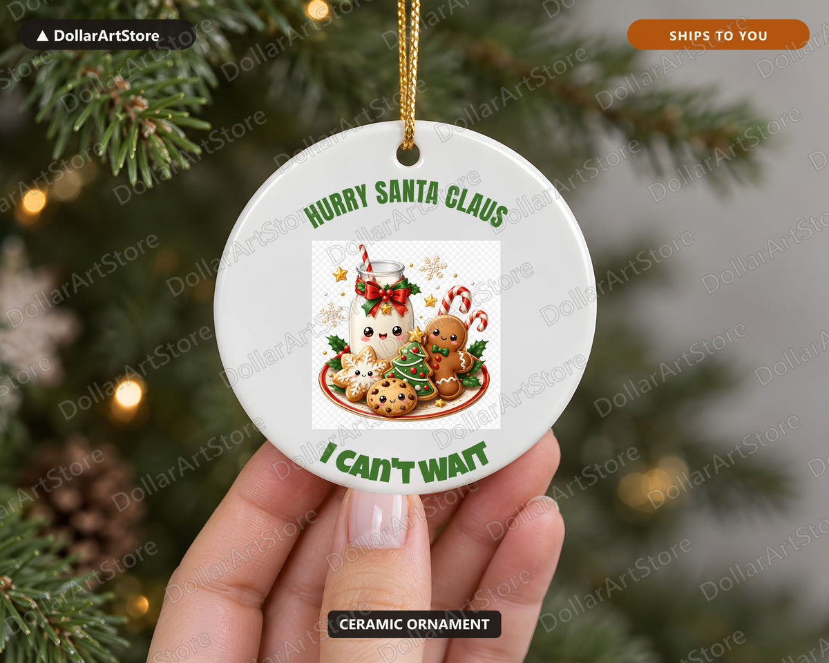 Cute Gingerbread & Milk Christmas Ornament, Holiday Ceramic Tree Ornament