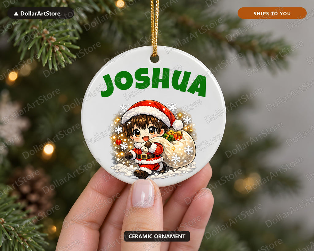 Anime Chibi Santa Christmas Ornament, Ceramic Tree Ornament Holiday Gift
