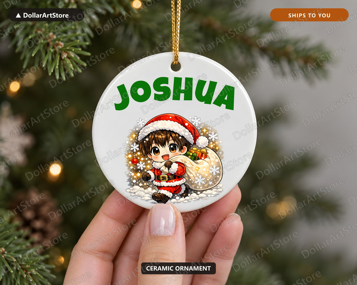Anime Chibi Santa Christmas Ornament, Ceramic Tree Ornament Holiday Gift