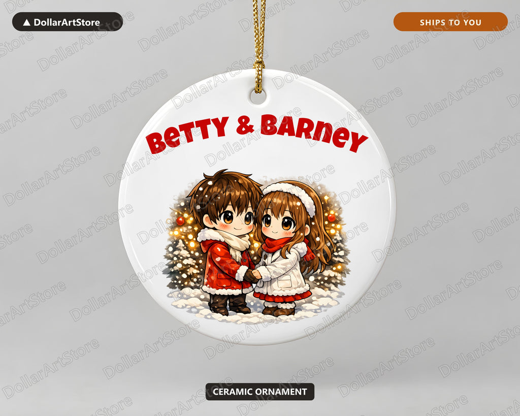 Cute Anime Couple Christmas Ornament, Ceramic Holiday Keepsake Gift