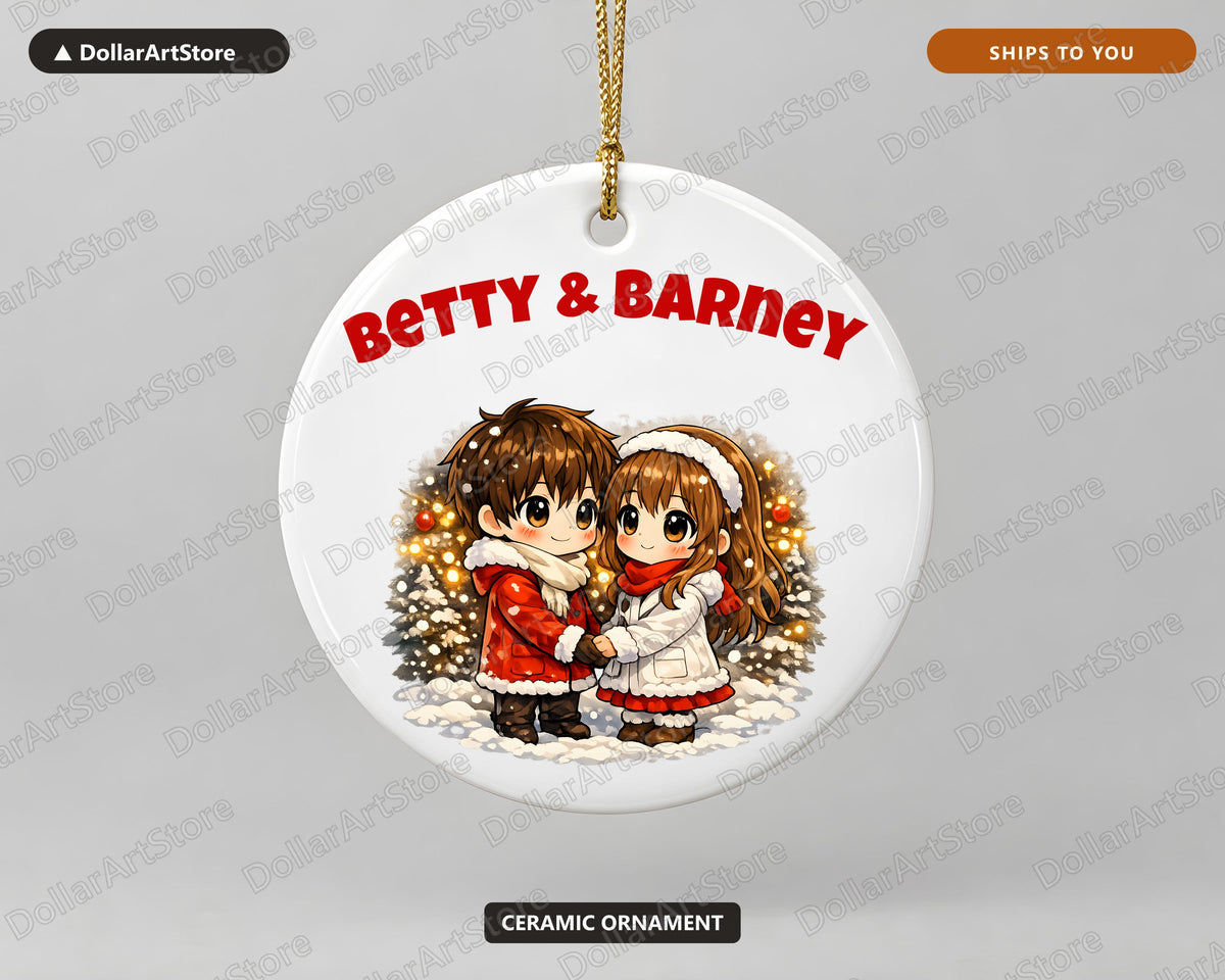 Cute Anime Couple Christmas Ornament, Ceramic Holiday Keepsake Gift