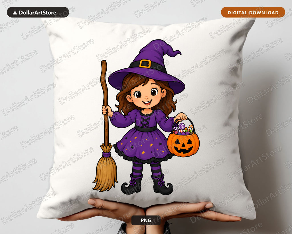 Cute Witch Kid PNG, Halloween Costume Design, Sublimation Shirt Download