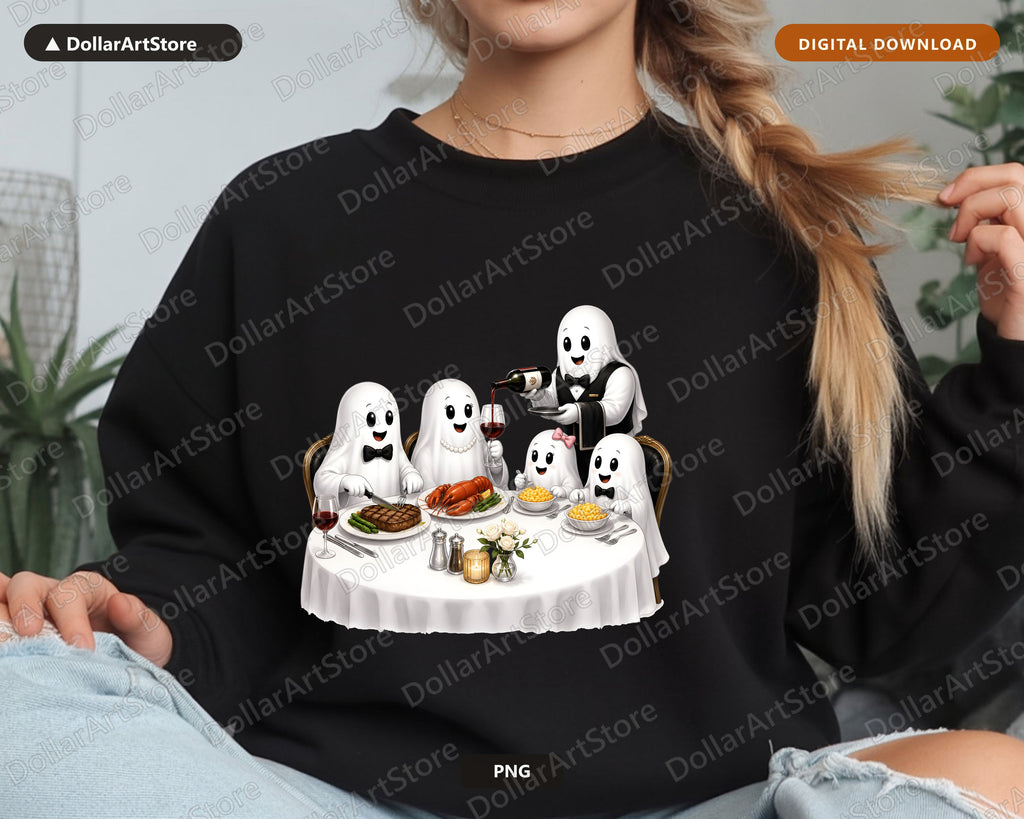 Cute Ghost Dinner Party PNG, Sublimation Design, Shirt & Tumbler Design