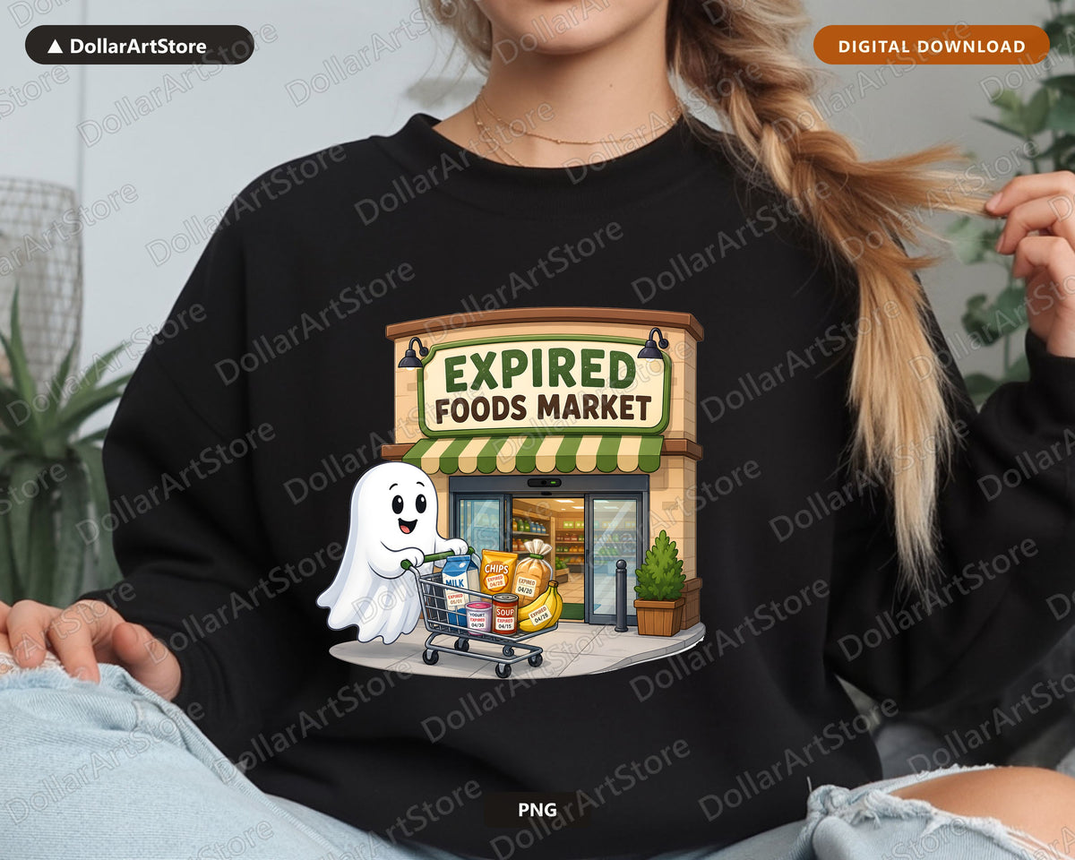 Cute Ghost PNG, Expired Foods Market, Halloween Sublimation Design Digital Download