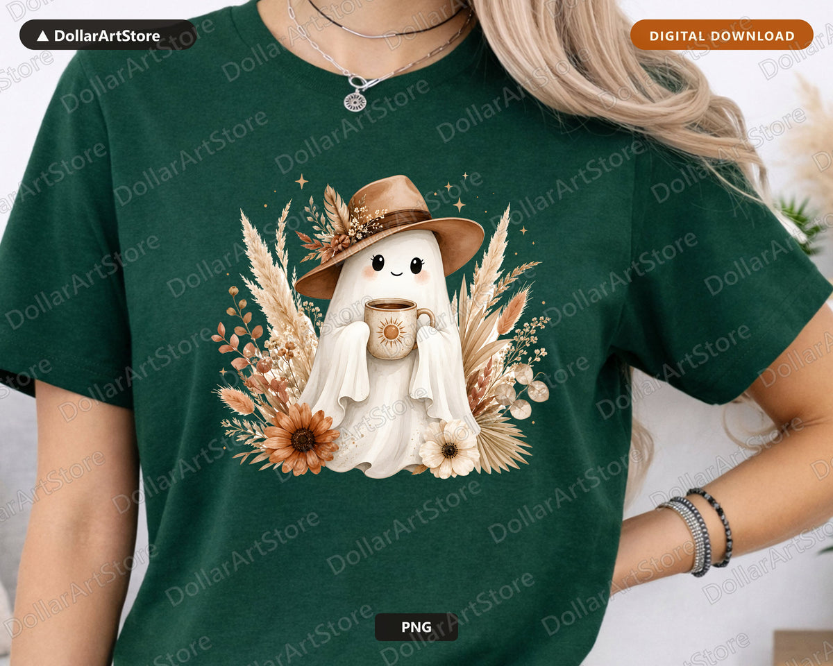25 Boho Ghost PNG Bundle, Sublimation Designs, Fall Shirt & Tumbler Pack