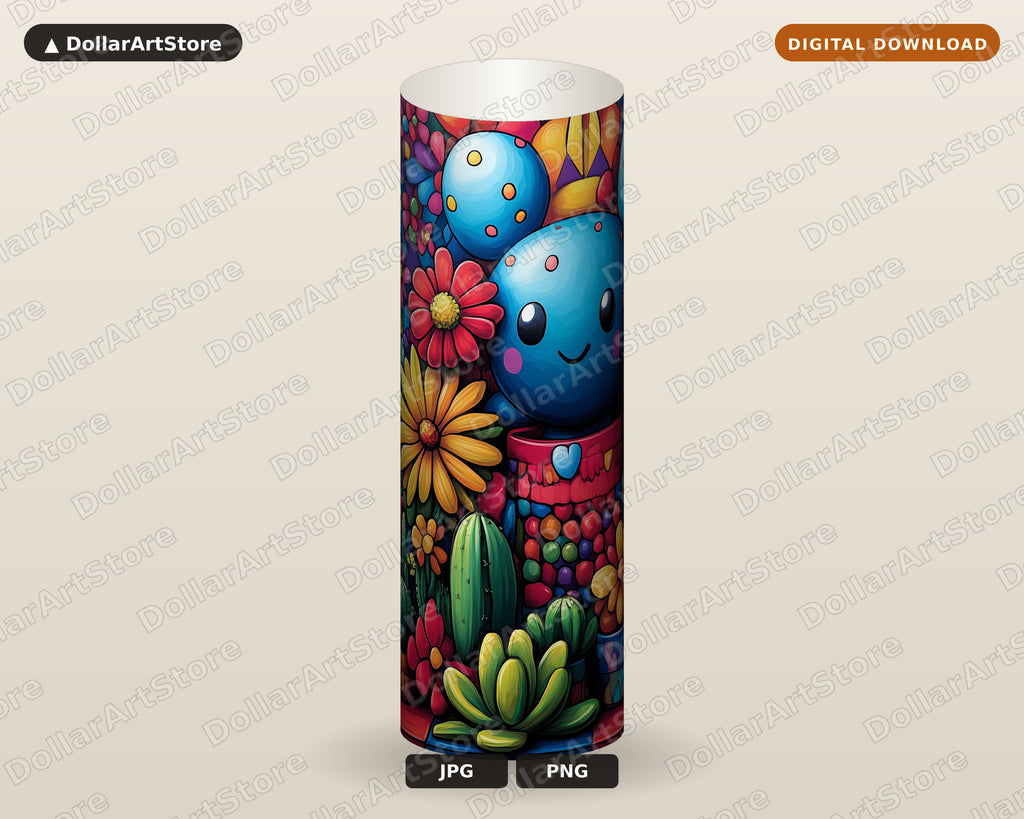 Kawaii Flower Tumbler Wrap PNG, 20 oz Skinny Tumbler Sublimation Design