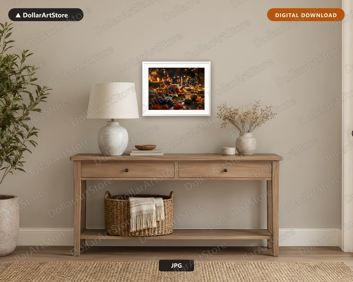Roasted Turkey Dinner Table Printable Wall Art | Thanksgiving Harvest Digital Download