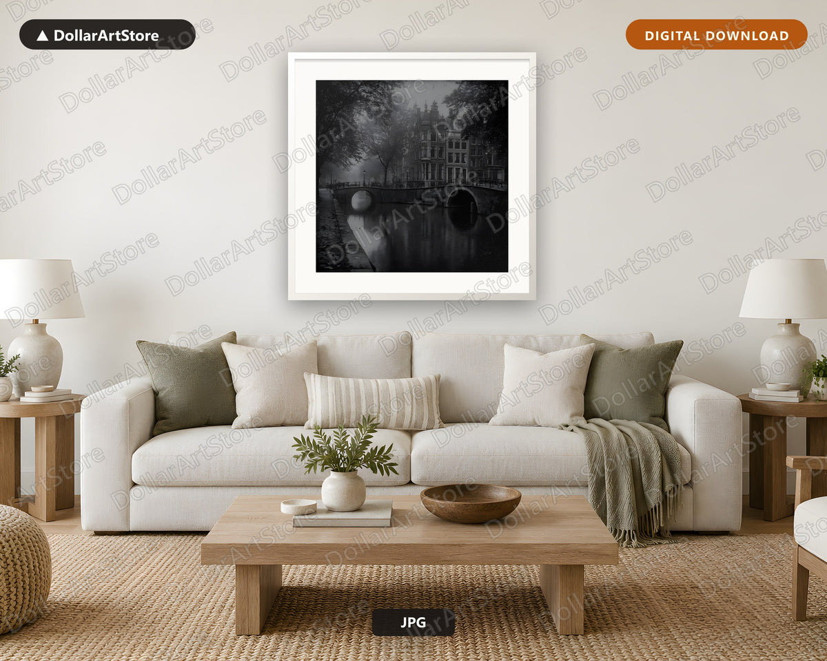 Amsterdam Canal Bridge Black & White Printable Wall Art