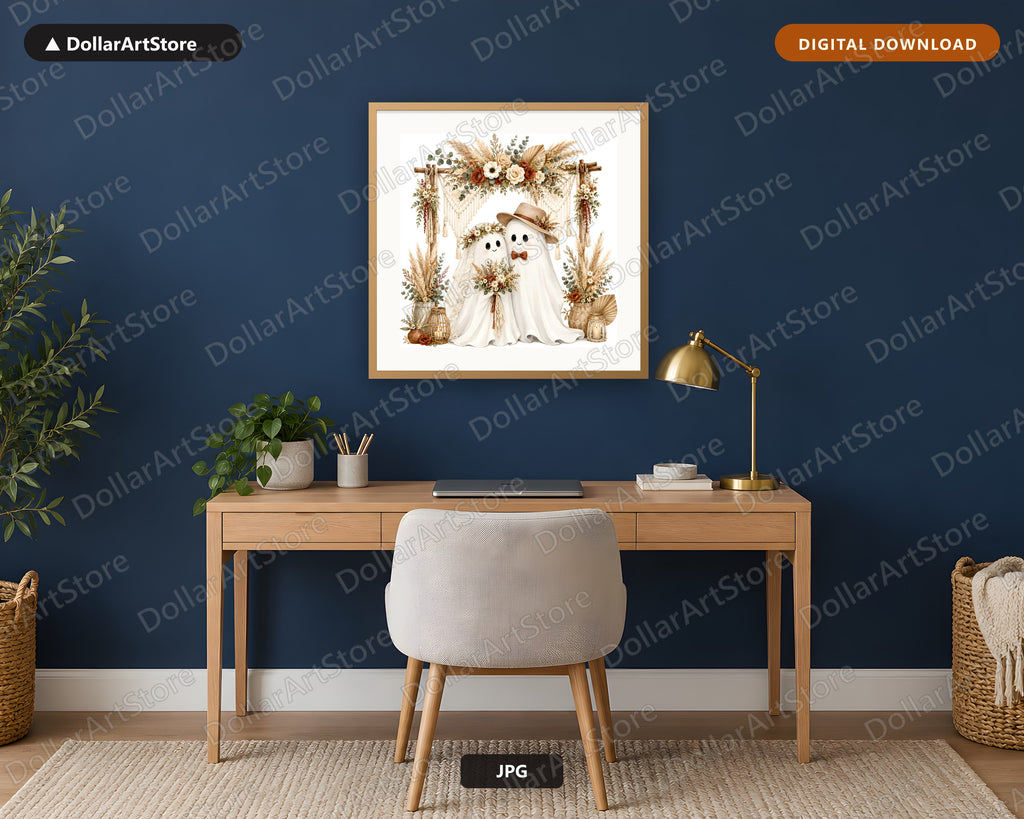 Boho Ghost Wedding Scene Printable Wall Art Digital Download