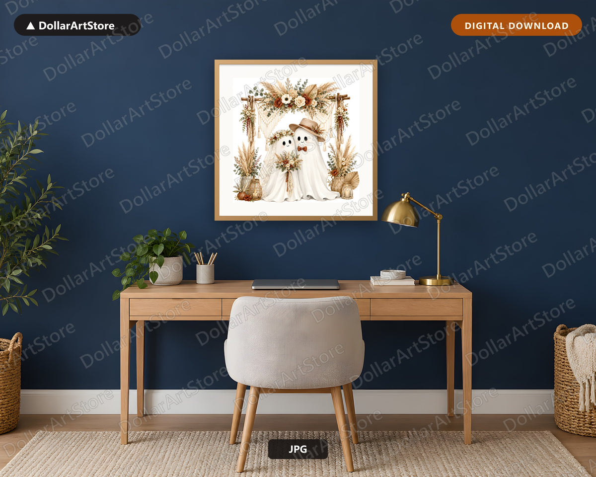 Boho Ghost Wedding Scene Printable Wall Art Digital Download