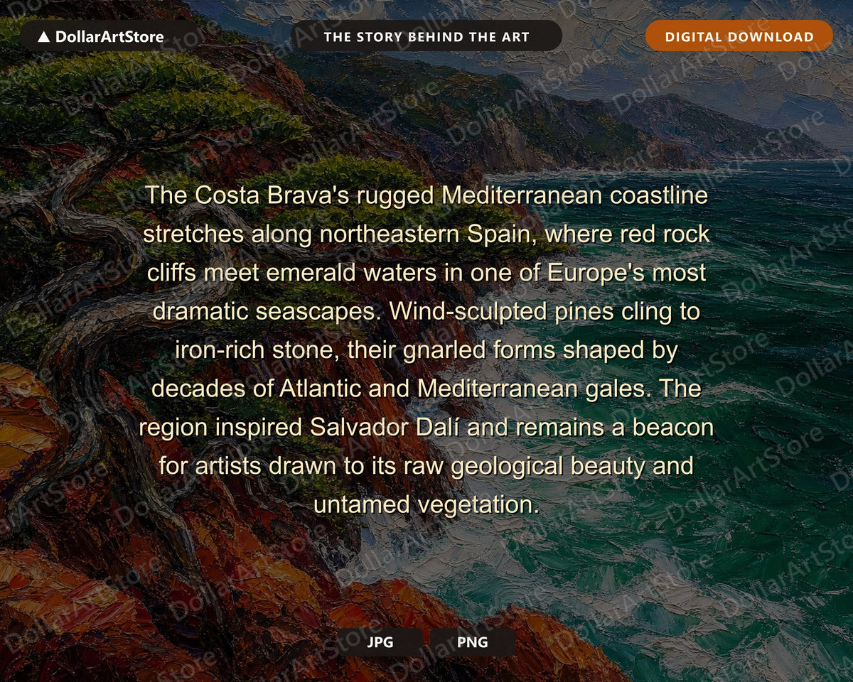 Cozy Coastal Frame TV Art, Wind-Swept Costa Brava Cliffs, Samsung Frame TV Digital Download, 4K