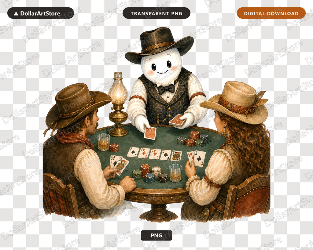 Western Cowboy Ghost PNG Sublimation Design, Poker Game Shirt Design Digital Download