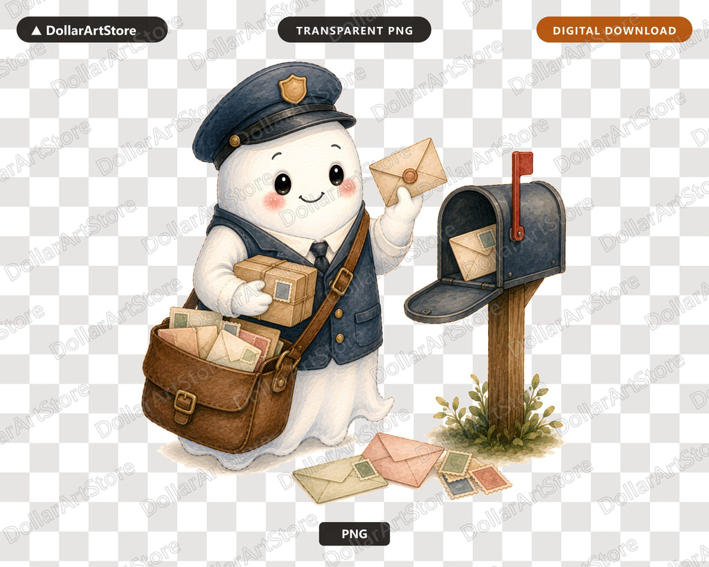 Cute Postman Ghost PNG, Sublimation Design, Shirt Design Digital Download