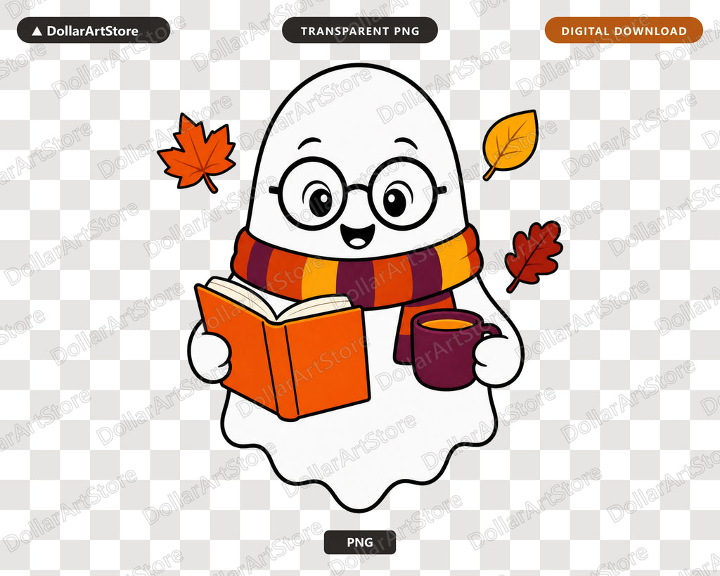 Bookish Ghost PNG, Autumn Sublimation Design, Reading Season Shirt Print
