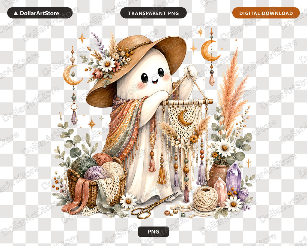 Boho Ghost PNG, Sublimation Design, Cute Cowboy Ghost Shirt Design Digital Download