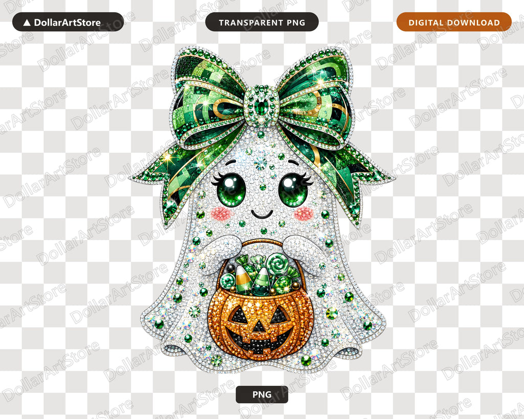 Cute Ghost Girl PNG, Rhinestone Halloween Design, Sublimation Shirt PNG