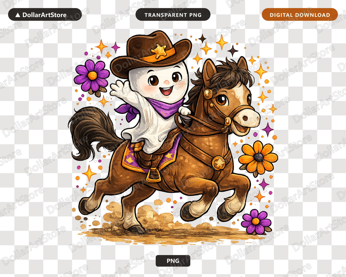 Cute Ghost Cowboy PNG, Sublimation Design, Halloween Shirt Design Digital Download