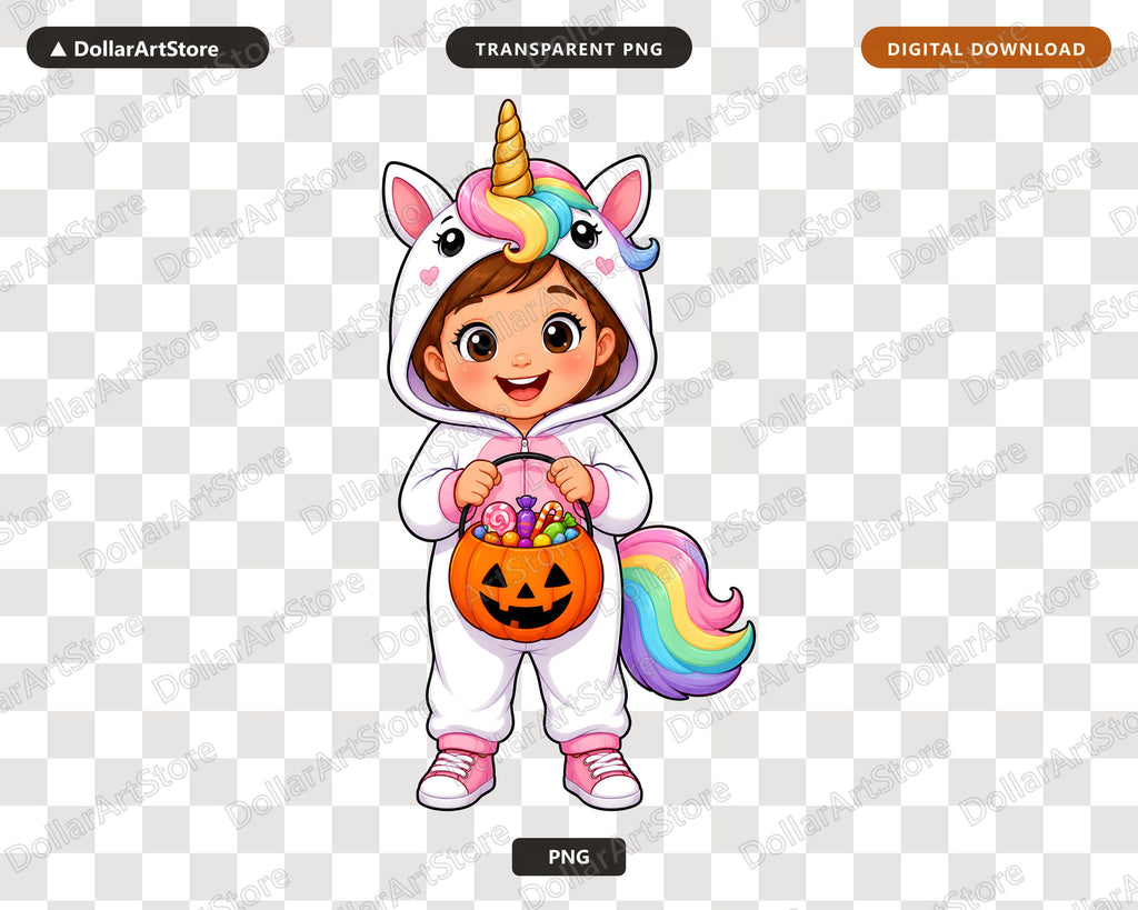 Cute Unicorn Halloween Costume Kid PNG, Sublimation Design Digital Download