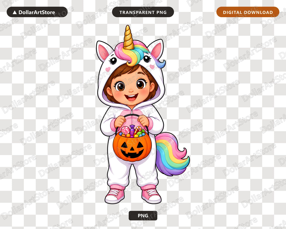 Cute Unicorn Halloween Costume Kid PNG, Sublimation Design Digital Download