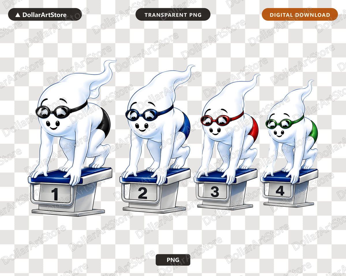 Cute Halloween Ghosts PNG, Swimming Spirits, Sublimation Design, Shirt Digital Download