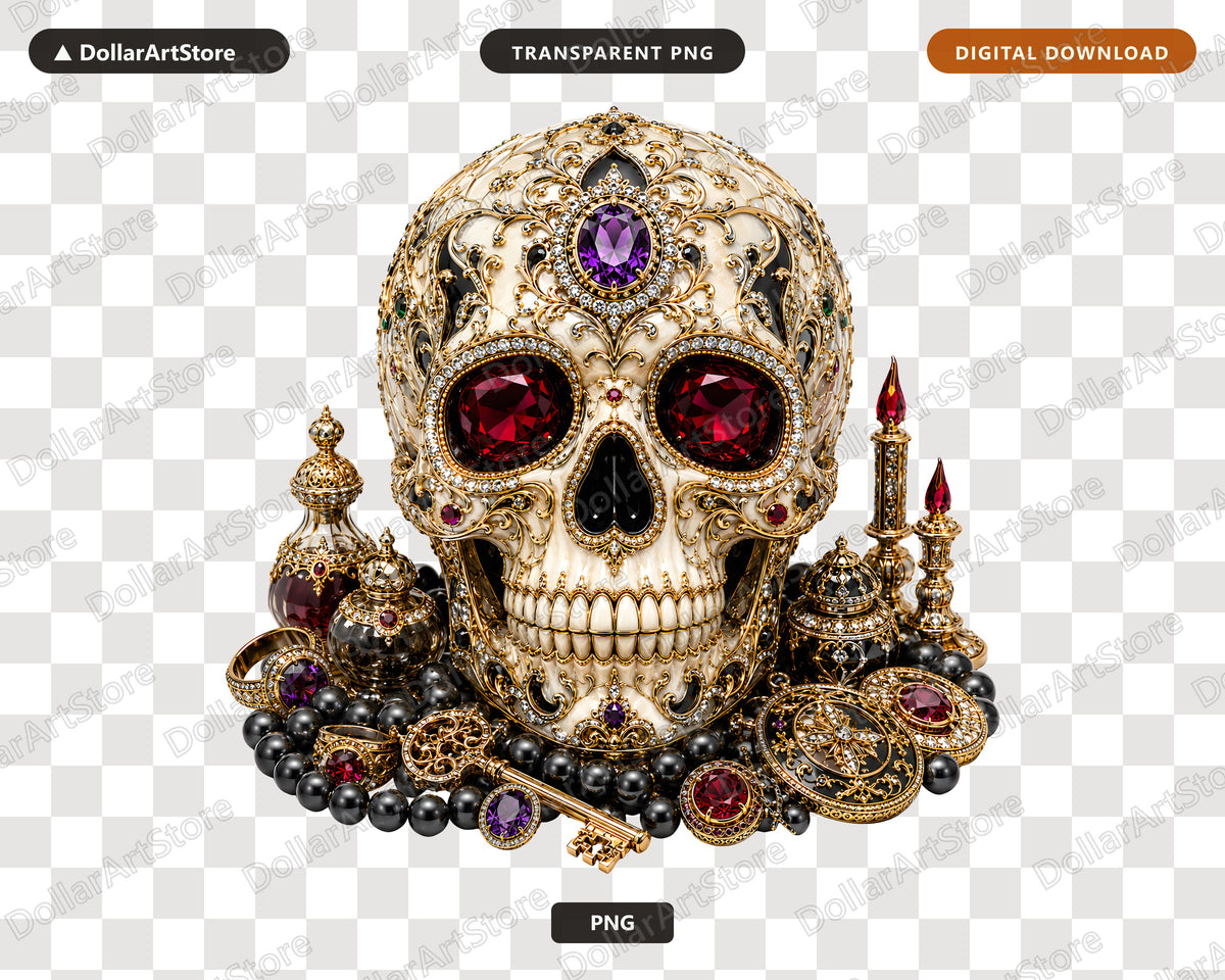 Gothic Skull PNG Sublimation Design, Luxury Halloween Shirt & Tumbler Print