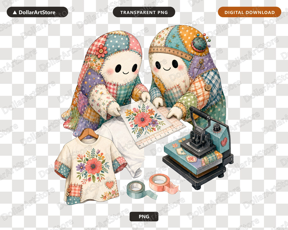 Crafting Ghost PNG, Sublimation Design, Cute Character Digital Download