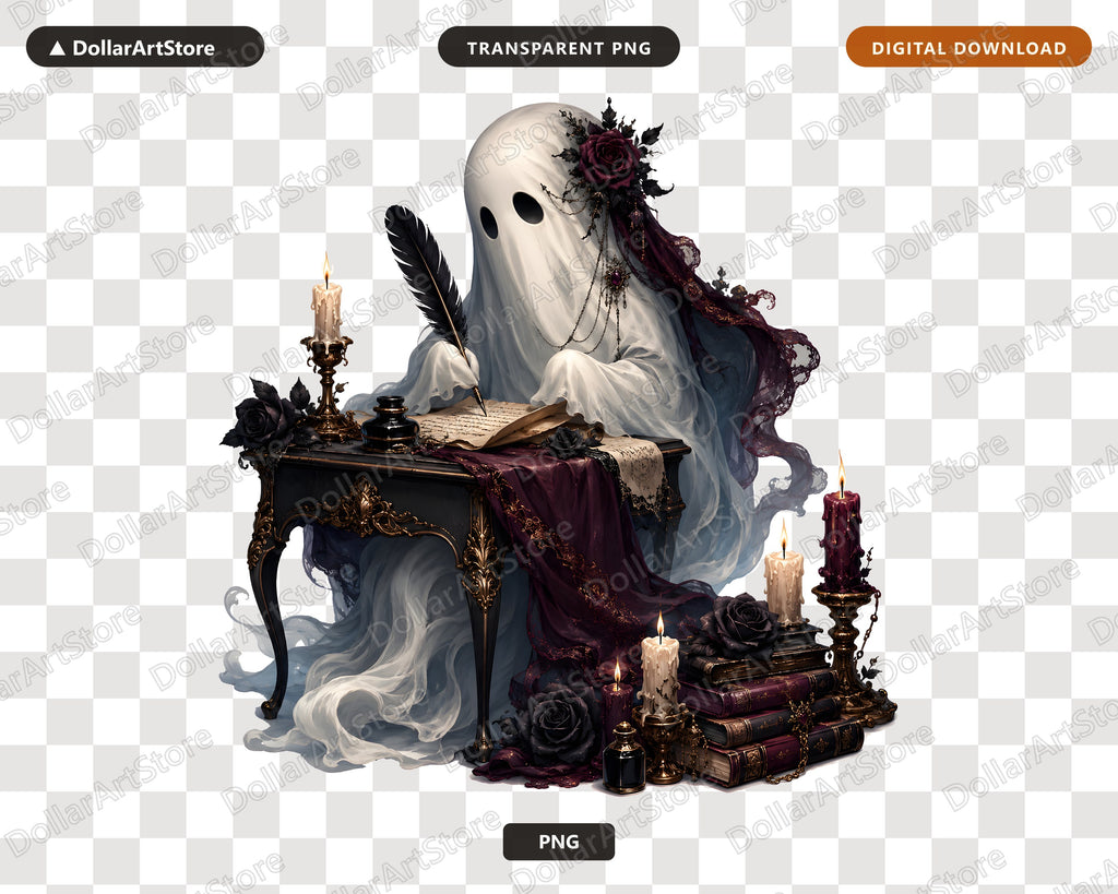 Bookish Ghost PNG, Gothic Dark Romance Sublimation Design, Digital Download