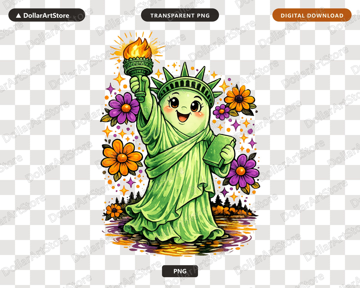 Cute Statue of Liberty PNG, Sublimation Design, Shirt & Tumbler Design Digital Download