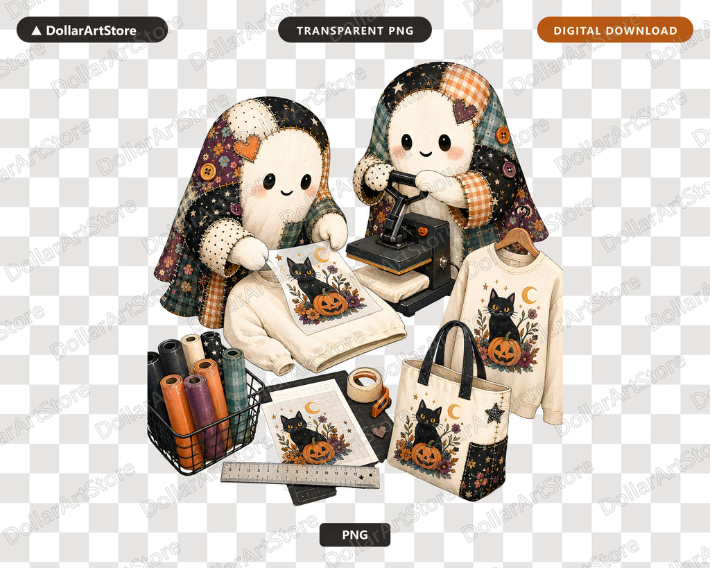 Crafting Ghost PNG, Sublimation Design, Halloween Shirt Print Digital Download