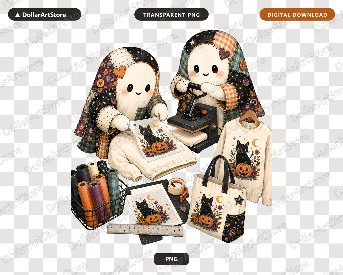 Crafting Ghost PNG, Sublimation Design, Halloween Shirt Print Digital Download
