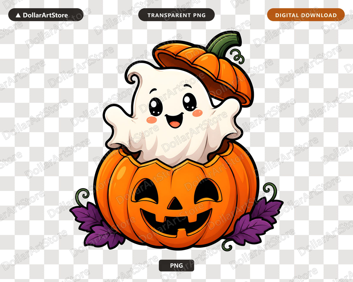 Cute Halloween Ghost PNG, Pumpkin Sublimation Design, Shirt Design Digital Download