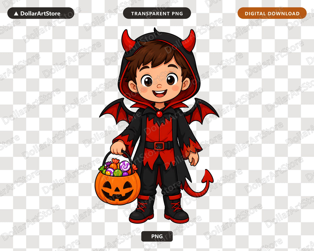 Cute Devil Costume Kid PNG, Halloween Sublimation Design Digital Download