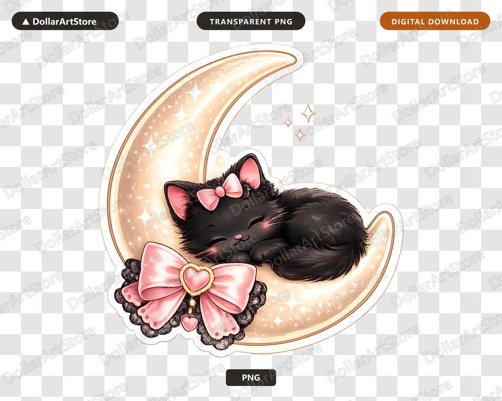 Coquette Black Cat Moon PNG, Sublimation Design, Shirt Design Digital Download