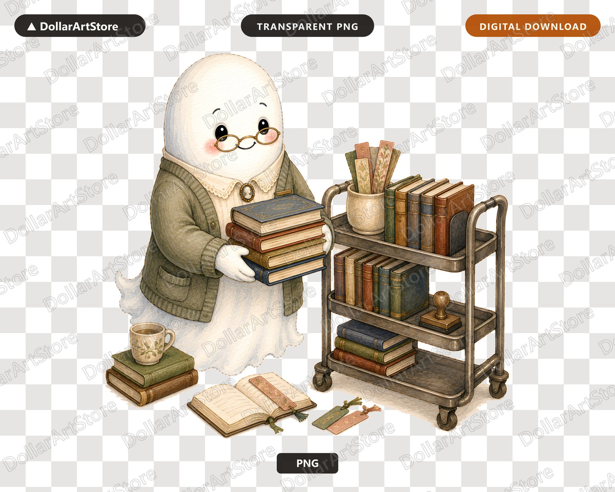 Librarian Ghost PNG Sublimation Design Shirt Digital Download