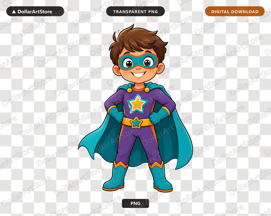 Cute Superhero Boy PNG, Kids Character Design, Shirt Design Digital Download