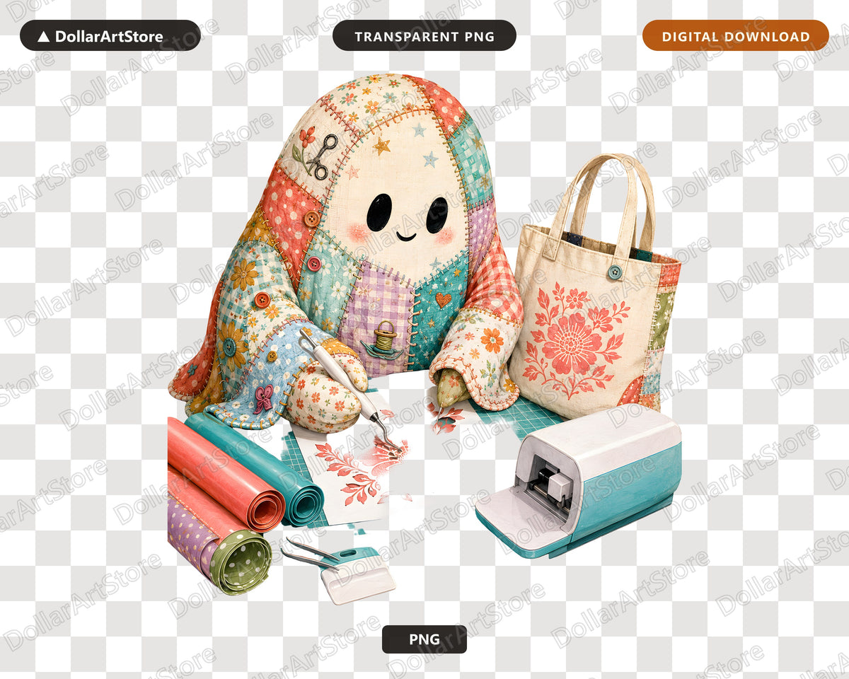 Crafty Ghost PNG Sublimation Design | Sewing Shirt Design Digital Download
