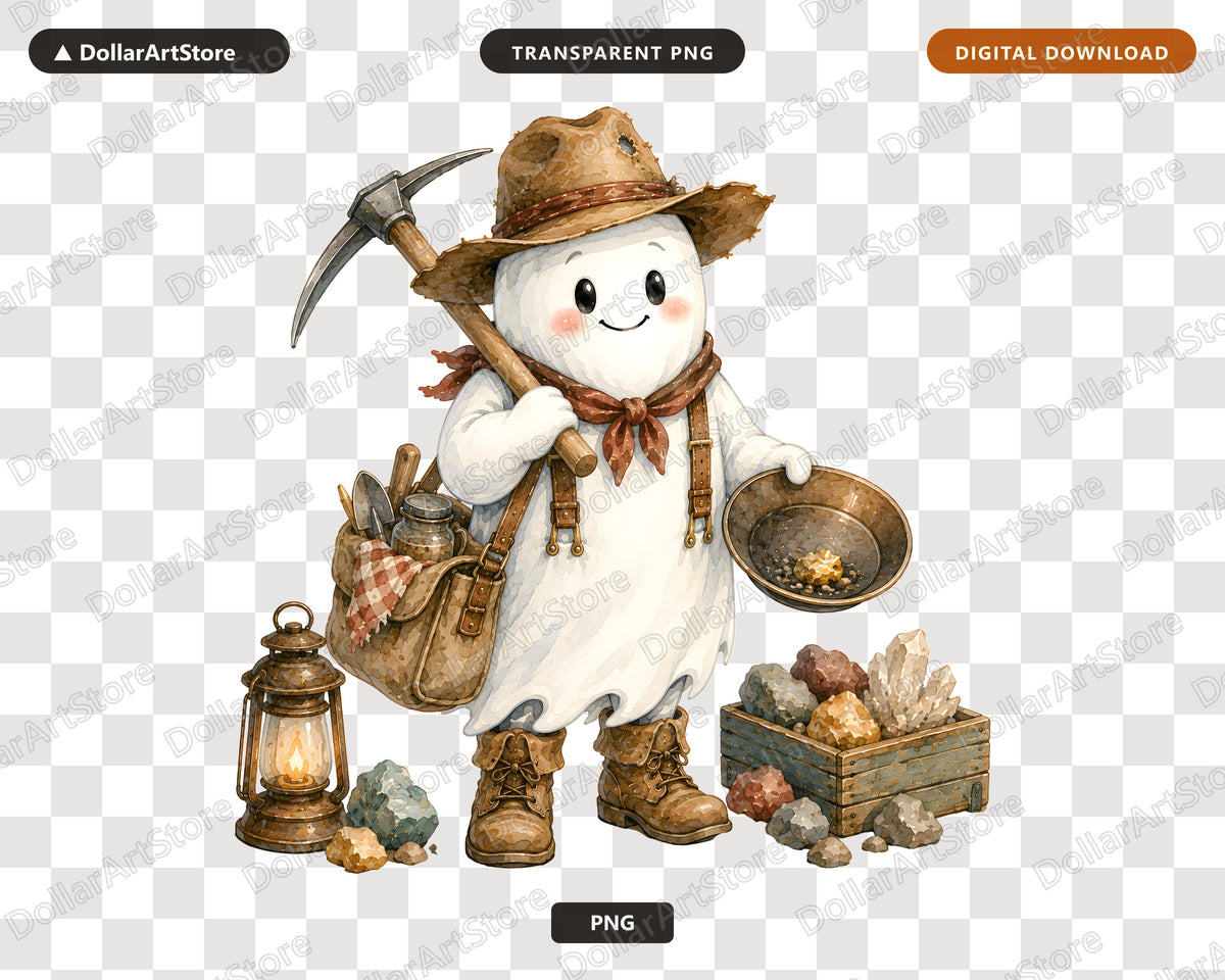 Cute Cowboy Ghost PNG, Western Prospector Sublimation Design, Shirt & Tumbler PNG