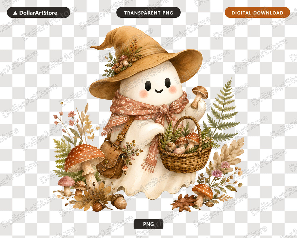 Boho Ghost PNG, Autumn Mushroom Design, Sublimation Shirt & Tumbler Print
